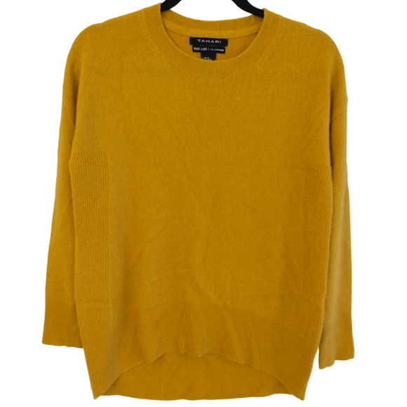 Tahari | Mustard Yellow 100% Cashmere Pure Luxe Long Sleeve Sweater - Picture 2 of 14
